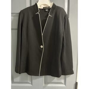 St. John Blazer Jacket Women's Sz 10 Black White Trim Knit Career Wool Blend USA